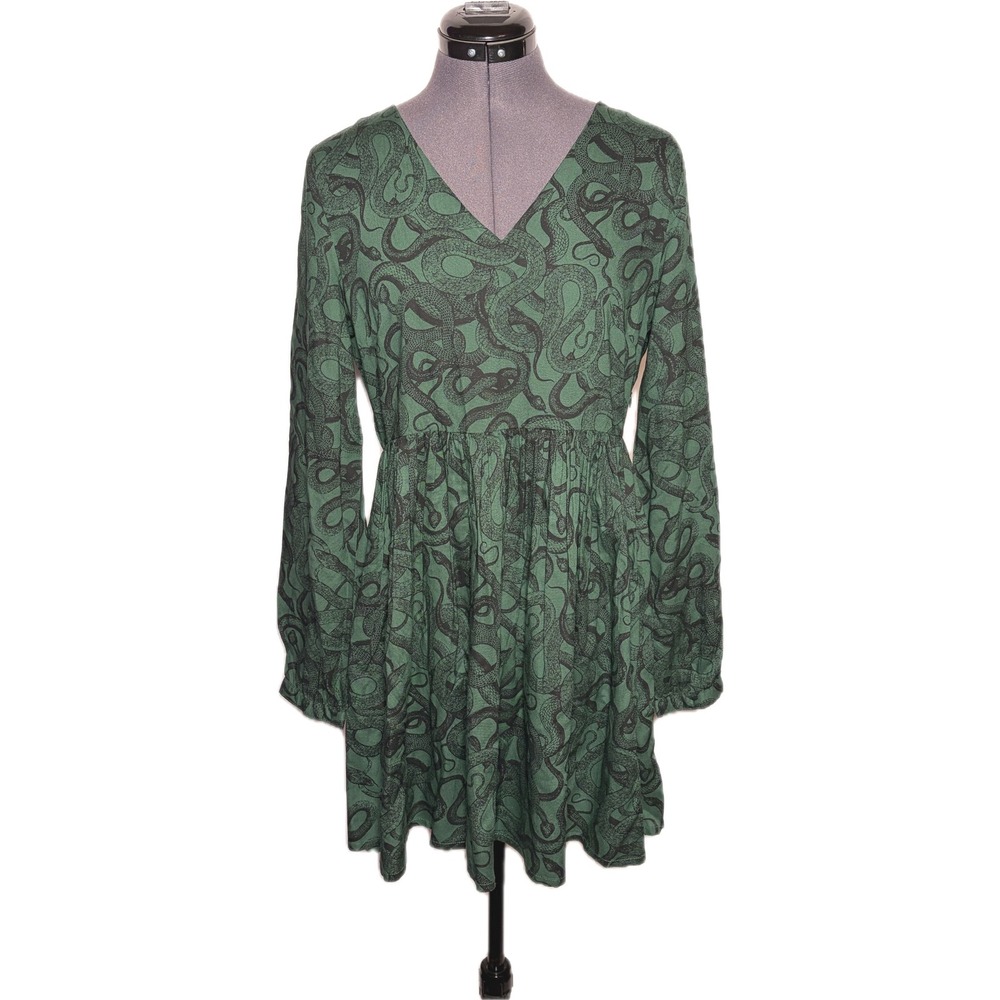 Disturbia Snake Print Dress Green Gothic Witchy Alt Mini 38-34-50 Size 8